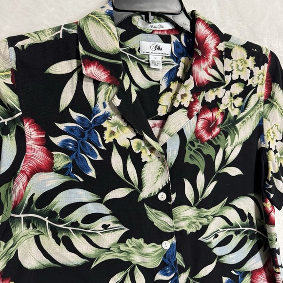 Vintage Bill Blass 100% Pure Silk Hawaiian Button Down Shirt Size M Hibiscus 90s - Picture 8 of 13